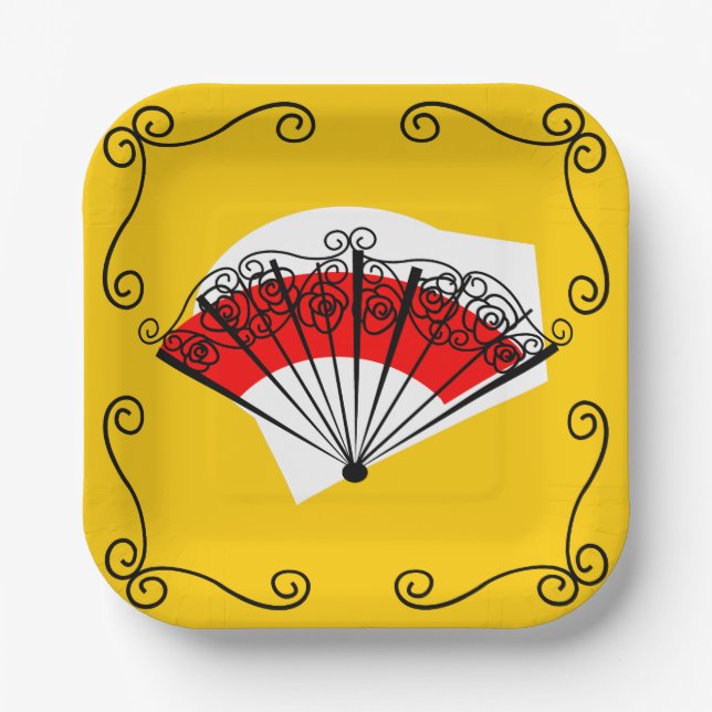 Spanish Fan Corners square Paper Plate (Front)