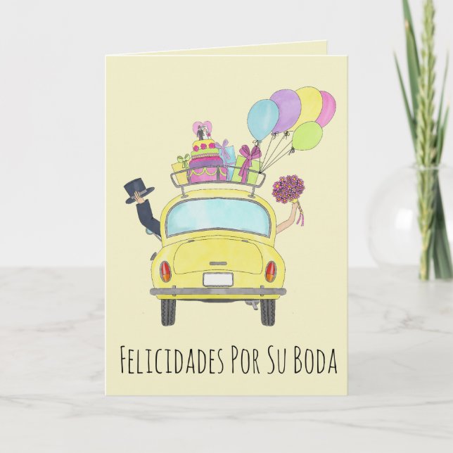 Spanish Felicidades Wedding Day Fiat 500 Card (Front)