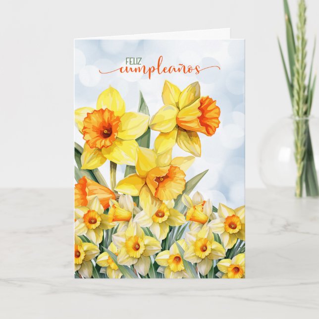 Spanish Feliz Cumpleanos Daffodil Birthday Card (Front)