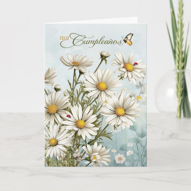 Spanish Feliz Cumpleanos Daisy Garden Birthday Card (Front)
