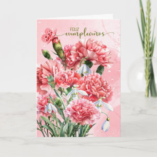 Spanish Feliz Cumpleanos Pink Carnations Card