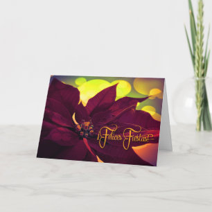 Spanish ¡Feliz Fiestas! Christmas Wine Poinsettia Holiday Card