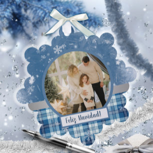 Spanish Feliz Navidad Elegante Azul Holiday Card