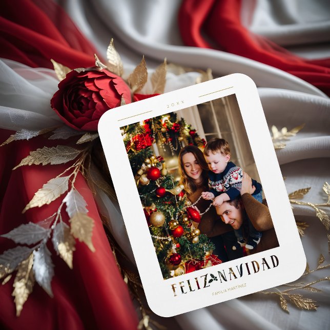 Spanish Feliz Navidad Modern Calligraphy Photo Magnet (Spanish Feliz Navidad Modern Typography Paper Laser Cut Effect Photo Holiday Magnet Card. )
