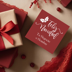 Spanish Feliz Navidad Quote Holly Branches Rubber Stamp