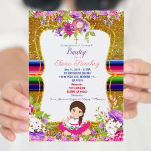 Spanish Fiesta Girl Baptism Christening Invitation