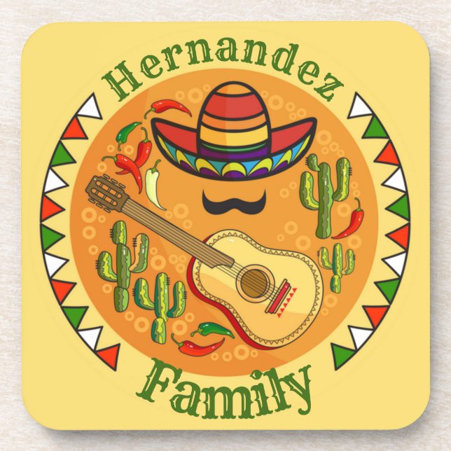 Spanish Fiesta Personalised NAME Fun Cinco De Mayo Coaster (Front)