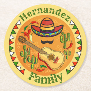Spanish Fiesta Personalised NAME Fun Cinco De Mayo Round Paper Coaster