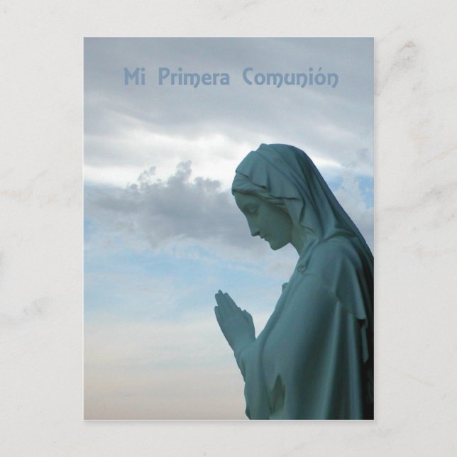 Spanish First Communion Invitation. Lady Praying Postcard (Front)