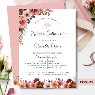 Spanish First Communion Pink Floral Invitation