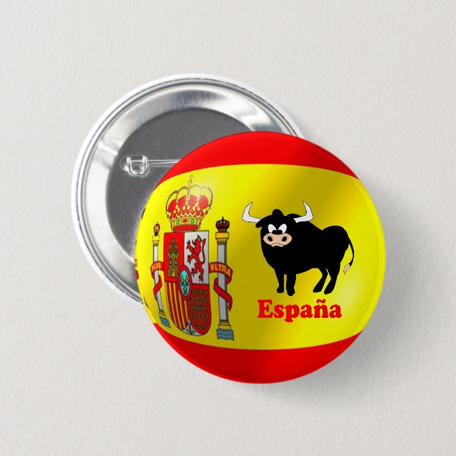 Spanish Flag Black Bull 6 Cm Round Badge (Front & Back)