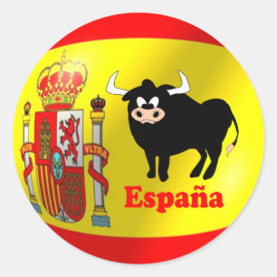 Spanish Flag Black Bull Classic Round Sticker