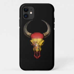 Spanish Flag Bull Skull on Black iPhone 11 Case