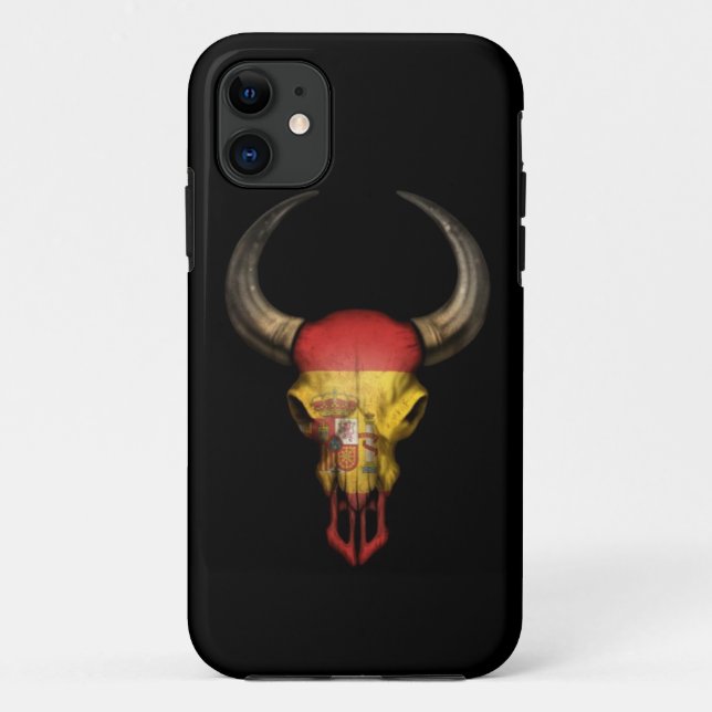 Spanish Flag Bull Skull on Black Case-Mate iPhone Case (Back)