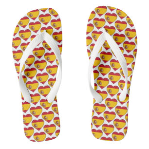 Spanish Flag Colours Hearts Pattern Patriotic Flip Flops
