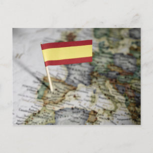 Spanish flag in map postcard