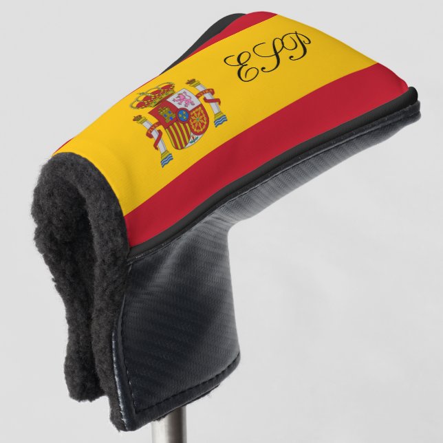 Spanish flag monogrammed golf head putter cover (3/4 Front)