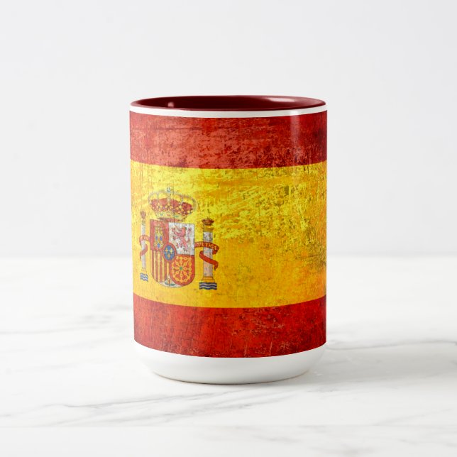 Spanish flag of Spain Grunge look country flag Two-Tone Coffee Mug (Center)