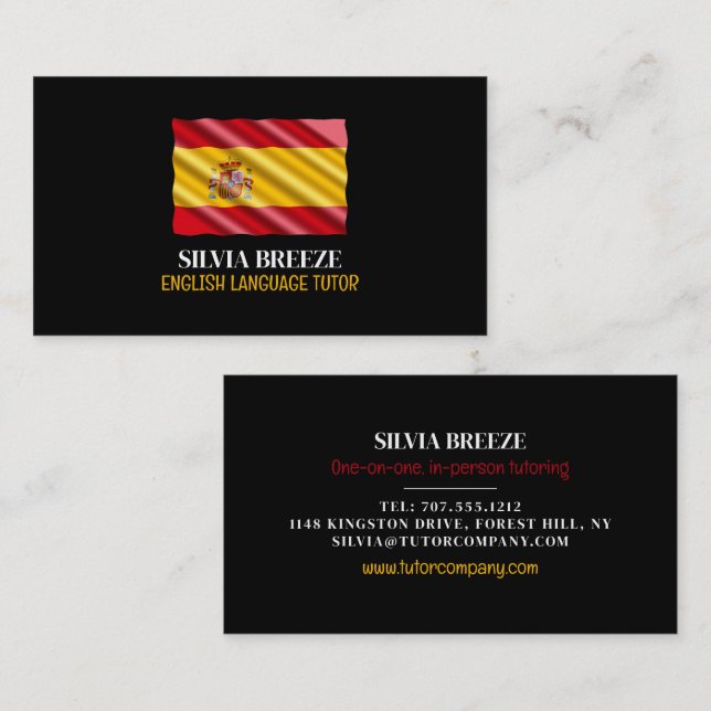 Spanish Flag, Spanish Language Tutor, Teacher Business Card (Front/Back)