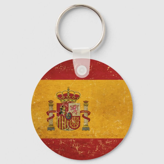 Spanish Flag Vintage Grunge Keychain (Front)