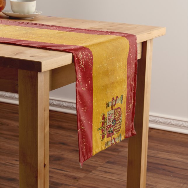 Spanish Flag Vintage Grunge Short Table Runner (In Situ)