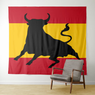Spanish flag with bull tapestry