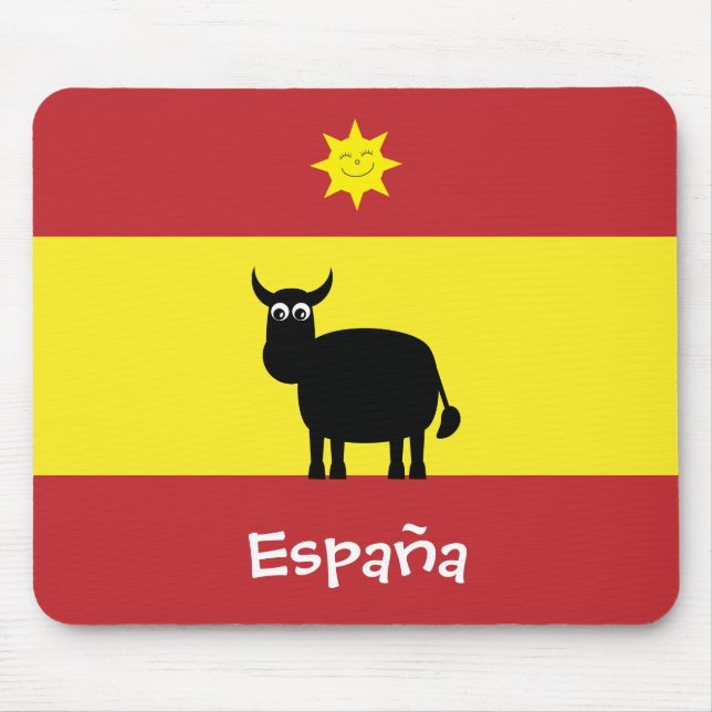 Spanish Flag With Cute Bull & Smiling Sun Mouse Mat (Front)