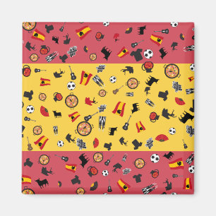 Spanish Flag with famous items of Spain Magnet