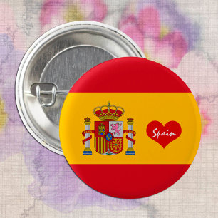 Spanish flag with red heart - fashion / sports 3 cm round badge
