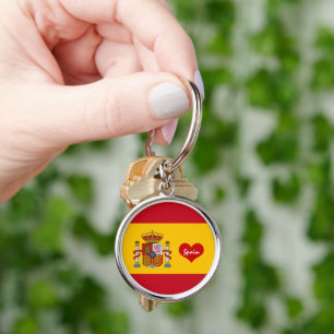 Spanish flag with red heart - fashion/sports fans key ring