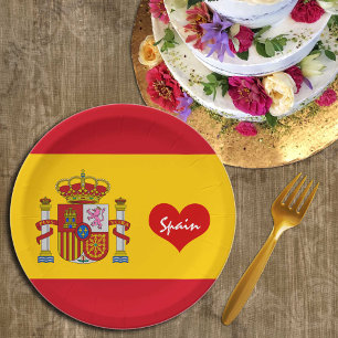 Spanish flag with red heart - fashion/sports fans paper plate