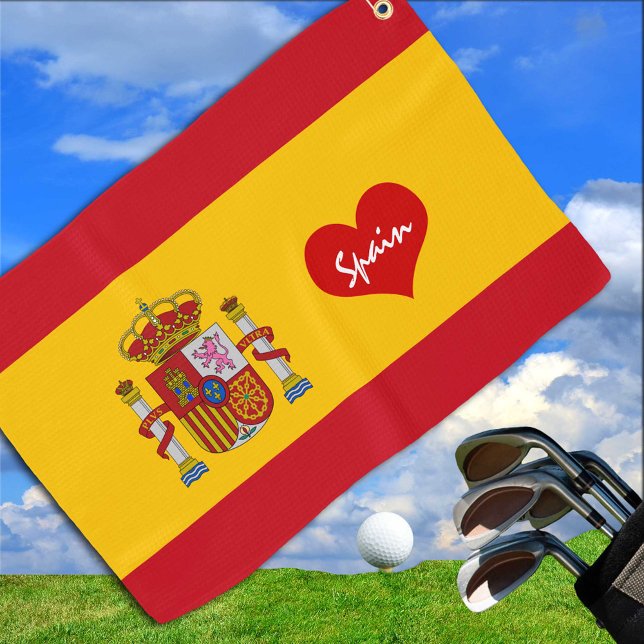 Spanish flag with red heart - fashion/sports Golf Towel (Creator Uploaded)