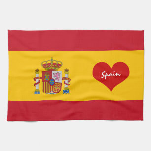 Spanish flag with red heart - Kitchen/sports fans Tea Towel