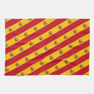 Spanish flag with red heart - Kitchen/sports fans Tea Towel