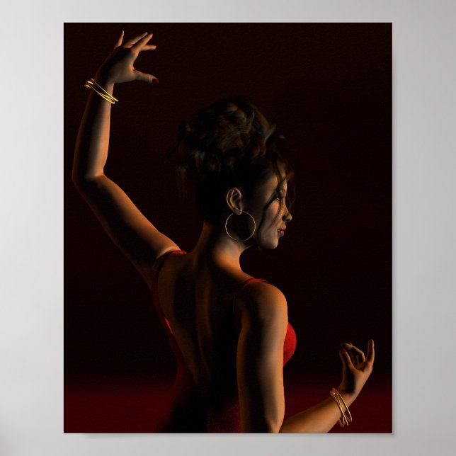 Spanish Flamenco Dancer on a Dark Stage Poster (Front)