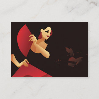 Spanish flamenco dancer with fan. black and red business card