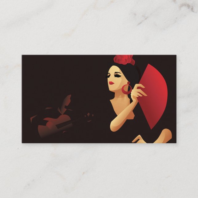 Spanish flamenco dancer with fan black and red business card (Front)