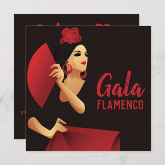 Spanish flamenco dancer with fan black and red invitation