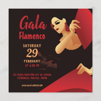 Spanish flamenco dancer with fan black and red invitation