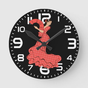 Spanish Flamenco Dancer with Fan Round Clock
