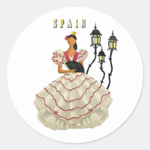 Spanish Flamenco Dancer woman Spain Travel Art Classic Round Sticker