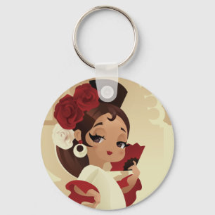 Spanish flamenco festive chibi cartoon girl key ring