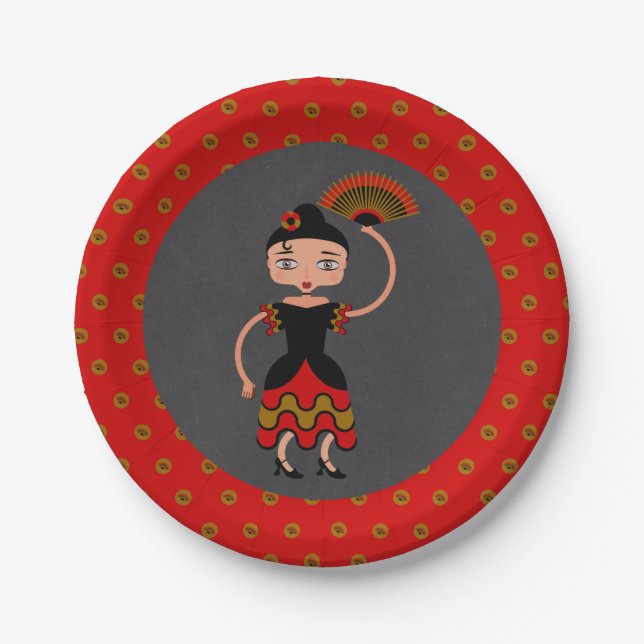 Spanish Flamengo Dancing Birthday Party Paper Plate (Front)