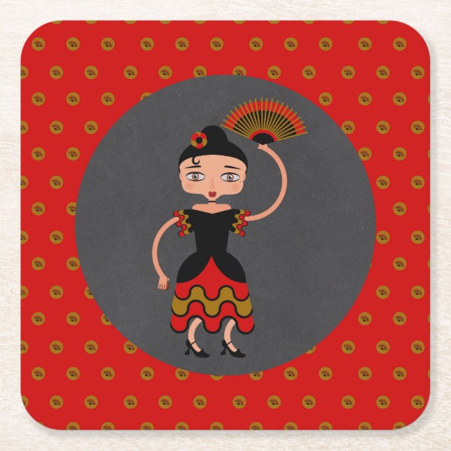 Spanish Flamengo Dancing Birthday Party Square Paper Coaster (Front)
