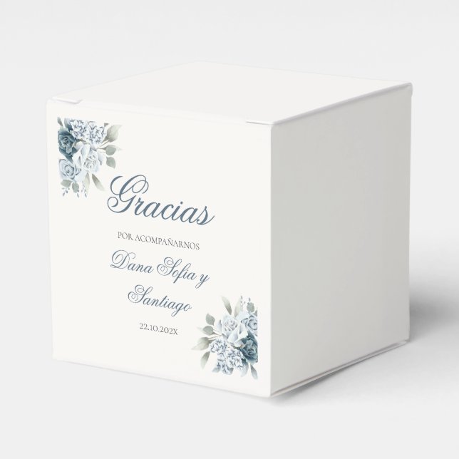 Spanish Floral Blue Wedding Favour Box (Front Side)