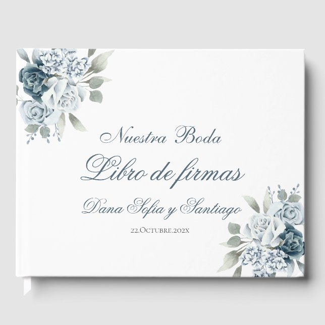 Spanish Floral Blue Wedding  Guest Book (Front)