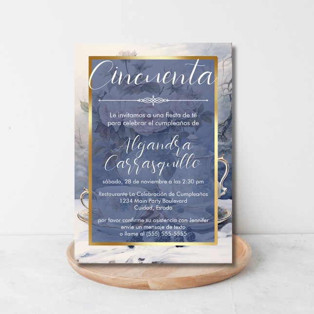 Spanish Floral Elegant Tea Party 50th Birthday Invitation (Creator Uploaded)