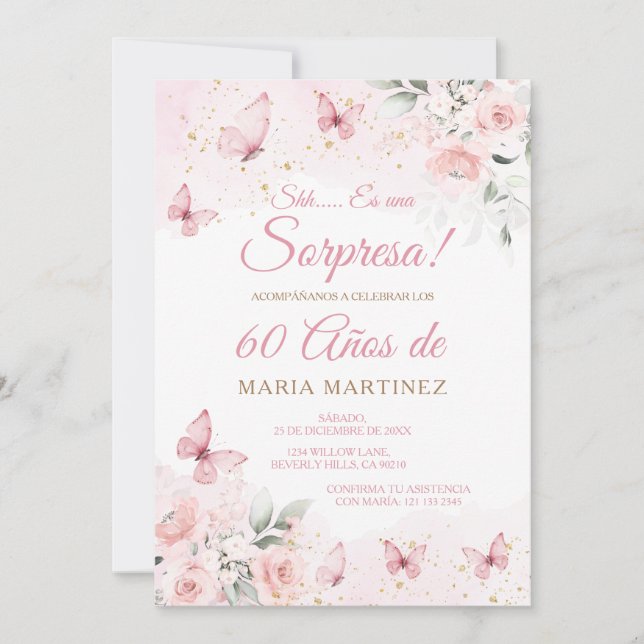 Spanish Floral Fiesta Sorpresa 60 Años Birthday Invitation (Front)