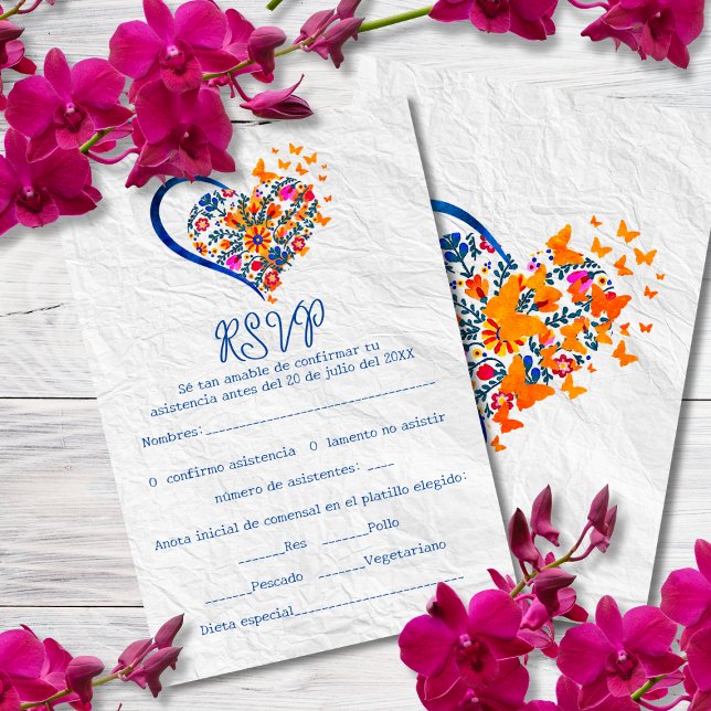 Spanish Floral Heart & Butterflies Mexican Wedding Invitation (Creator Uploaded)