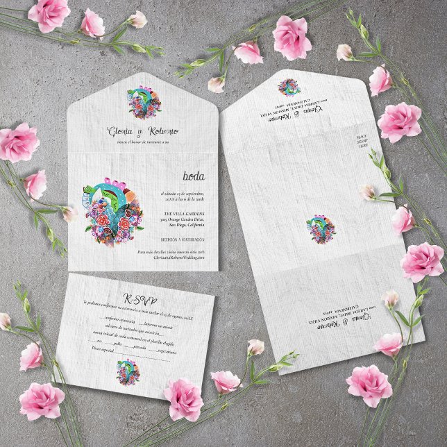 Spanish, Flower Heart Mexican Wedding All In One Invitation (Creator Uploaded)